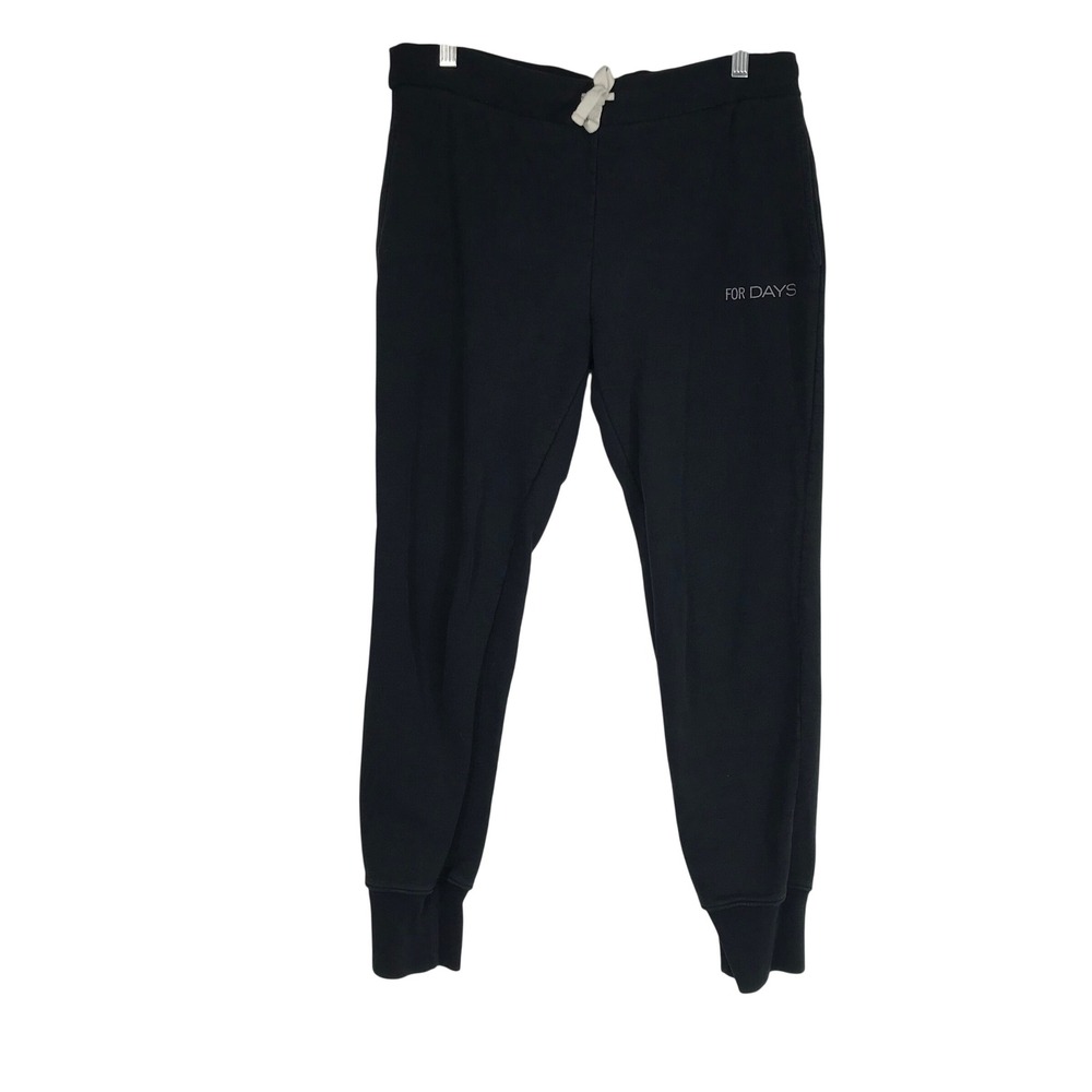 FOR DAYS Black Jogger Sweatpants‎ Logo Print Drawstring Waist Comfort Fit